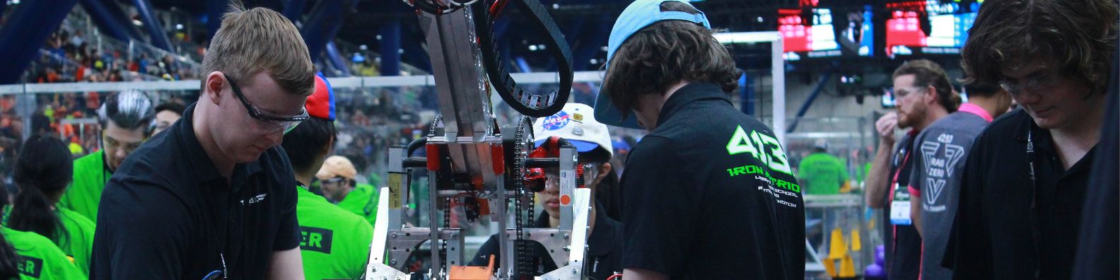 Casey Frantz working on the team's robot in the pits at the FIRST Robotics world championship